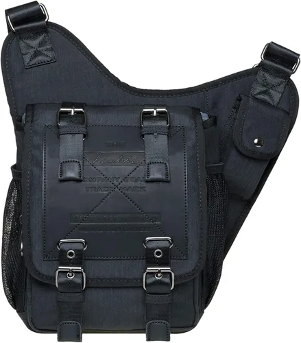 Miniatura 11 de Bolso de mensajero de lona vintage para hombre, bolso de mensajero de retazos de cuero en el pecho 3-3-ejército Verde