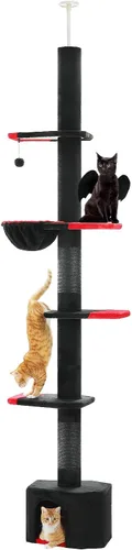 PAWZ Road Árbol Gótico para Gatos, Torre para Gatos de Piso a Techo con Altura Ajustable (86.8-120 Pulgadas), Condominio Negro de 5 Niveles con