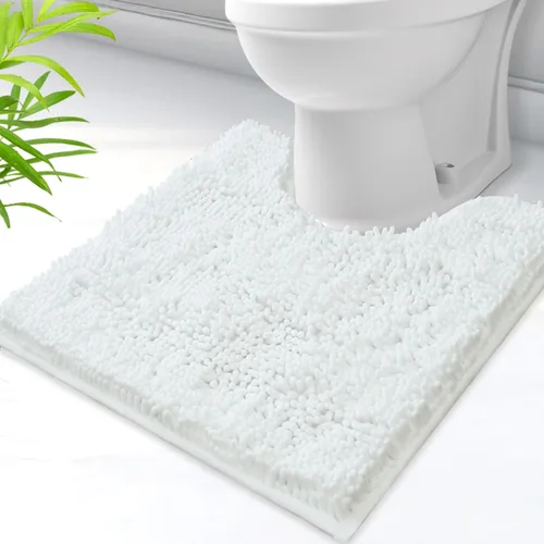 Miniatura 15 de Alfombras de baño en forma de U, alfombras de baño de felpilla súper absorbentes y respaldo antideslizante de PVC fuerte para inodoros, lavables a