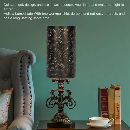 Miniatura 9 de Pantalla de lámpara de tambor grande de metal de corte negro, pantalla de metal de barril, cubierta de sombra de luz decorativa para mesita