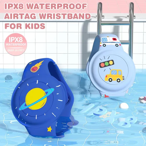 Miniatura 4 de Paquete de 2 pulseras impermeables de AirTag para niños, lindo soporte de AirTag de dibujos animados para niños, silicona suave, cobertura completa
