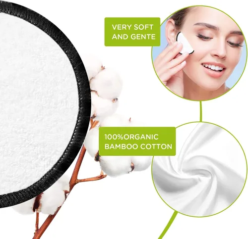 Miniatura 3 de Almohadillas reutilizables para eliminar el maquillaje facial, 16 unidades, 100% algodón orgánico, toallitas de limpieza facial, tela lavable