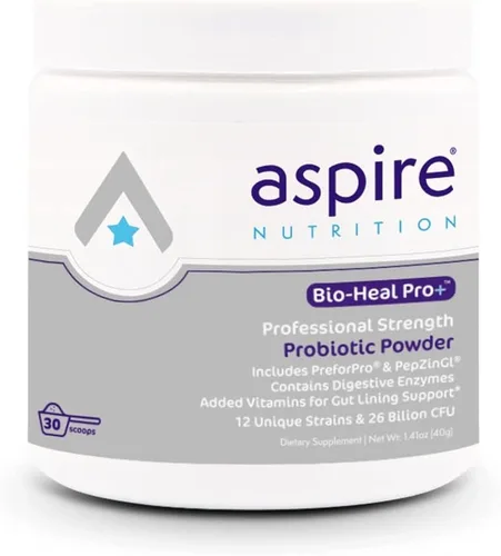 Aspire Nutrition Bio-Heal Pro+ Suplemento en polvo probiótico 6 en 1 – Fórmula probiótica diaria para mujeres, hombres y niños – Suministro para 30