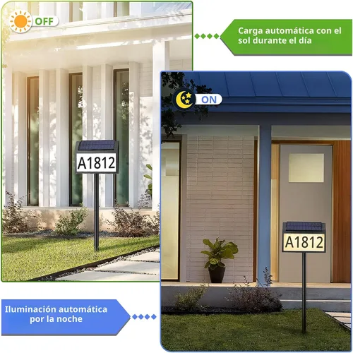 Miniatura 5 de MAXvolador Letrero de dirección solar iluminado, números de casa impermeables, placas de dirección iluminadas con luces LED solares con estacas, 3