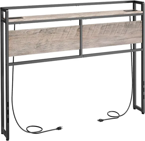 Miniatura 10 de HOOBRO Cabecera tamaño King, cabecera con 2 salidas y 4 puertos USB, altura ajustable, estante de almacenamiento, resistente y estable, fácil Gris