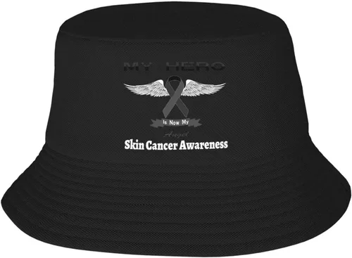 My Hero is Now My Angel Skin Cancer Awareness Bucket Hats Double-Woven for WomenMen Adult Fisherman's Hat Sun Cap Packable Outdoor Fisherman Hat