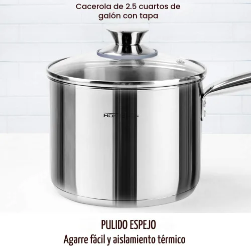 Miniatura 5 de HOMICHEF Juego de utensilios de cocina de acero inoxidable sin níquel de 14 piezas, juego de ollas y sartenes sin níquel, utensilios de cocina