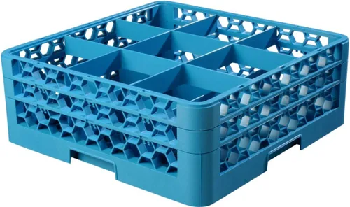 Carlisle FoodService Products RG9-214 OptiClean Estante de vidrio con 9 compartimentos con 2 extensores, 7.12 pulgadas, polipropileno, azul