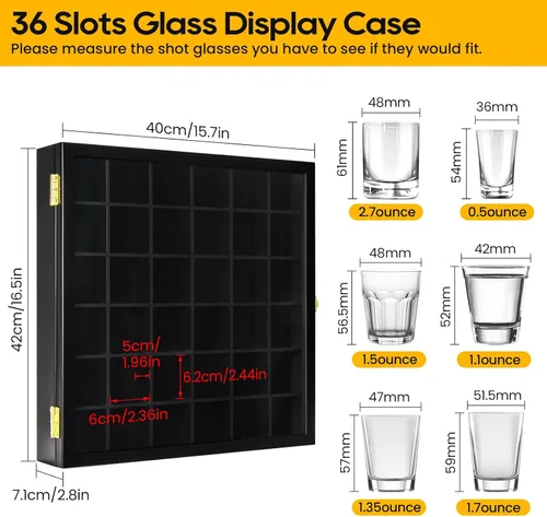 Miniatura 3 de TJ.MOREE Vitrina de cristal con 36 ranuras para montaje en pared con puerta con cerradura, color negro