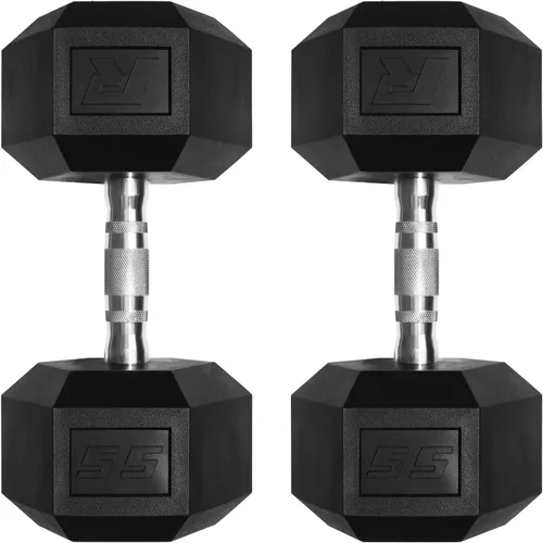 Miniatura 19 de RitFit Juego de mancuernas hexagonales revestidas de PVC de 5 a 650 libras con estante opcional para gimnasio en casa, peso de mano con mango