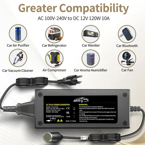 Miniatura 4 de Convertidor de CA a CC, convertidor de 120 W/10 A/7.64 pies, 110 V a 12 V, adaptador de encendedor de cigarrillos de automóvil, enchufe de fuente