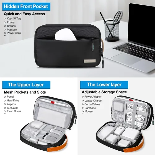 Miniatura 2 de Lacdo Organizador de cables de viaje, organizador de artículos electrónicos, estuche de viaje, organizador de cables para cables, cargadores