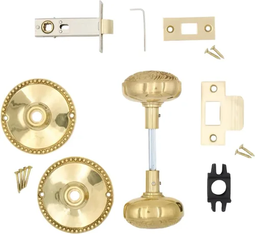 Miniatura 4 de The King's Bay Large Round Beaded Passage Set in Polished Brass - Select Door Knobs (Glass)