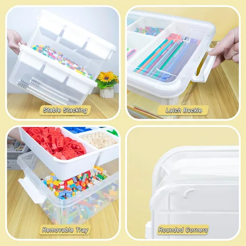 Miniatura 6 de Creahaus - Caja de almacenamiento de plástico de 17 cuartos de galón con bandeja extraíble, organizadores y almacenamiento duraderos