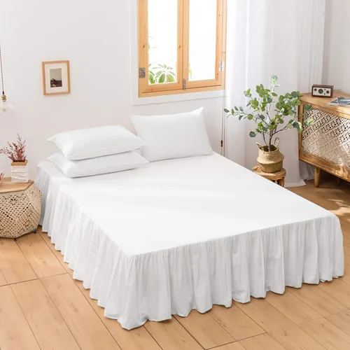 Miniatura 18 de BISELINA - Falda de cama de lino francés con volantes plisados de 22 pulgadas, caída a medida, mezcla natural de lino y algodón, funda para cama