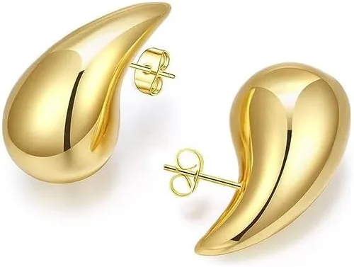 Miniatura 9 de ANOMKR Aretes con capucha de oro para mujer, aretes ligeros de gota de agua con capucha abierta, aretes chapados en oro de baja alergia, joyería