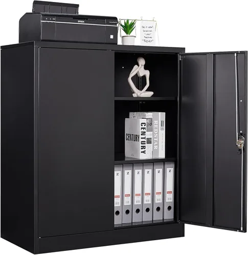 Miniatura 9 de Armario de almacenamiento de metal con 2 puertas, gabinete de almacenamiento de acero con cerradura con 2 puertas y estantes ajustables, gabinete
