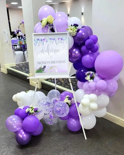 Miniatura 2 de Globos de látex de 12 pulgadas con confeti para fiestas del bebé, cumpleaños, boda, despedida de soltera, color morado, lavada y lila, 50