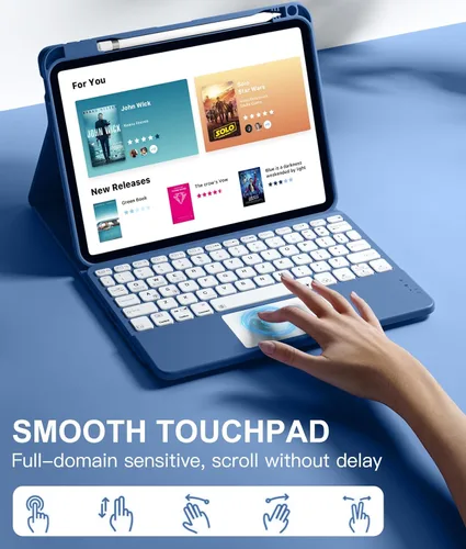 Miniatura 3 de Harvopu Funda compatible con iPad de 11ª y 10ª generación con teclado, funda tipo folio con soporte para lápices, trackpad multitáctil, Azul marino