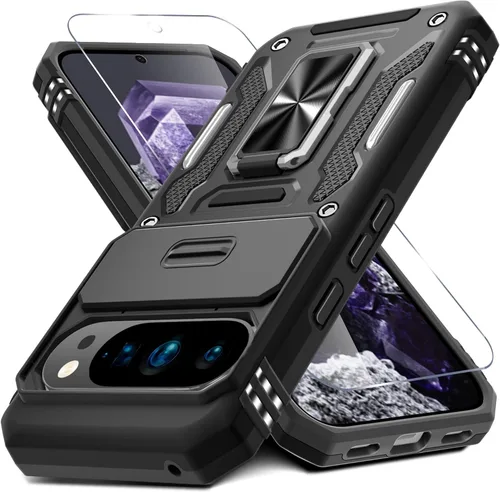 Miniatura 9 de DEERLAMN Funda para Google Pixel 8 con cubierta deslizante para cámara + protector de pantalla (1 paquete), soporte de anillo giratorio grado