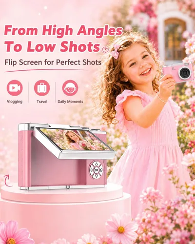 Miniatura 2 de Cámara digital para niños, cámara digital 4K para fotografía, cámara selfie de video HD 1080P de 48MP, con pantalla giratoria de 180° y flash