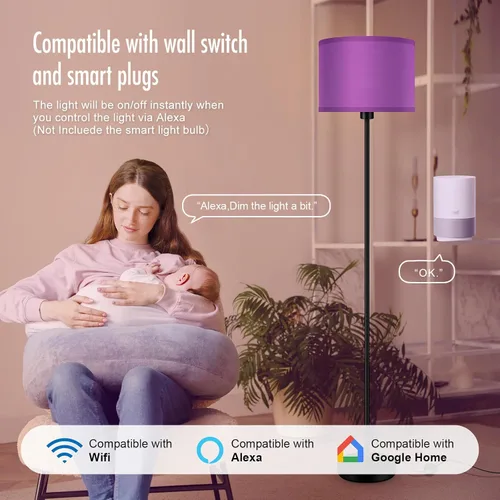 Miniatura 7 de AUQUEE Floor Lamp, Standing Lamp, Modern Stand Up Lamps with Purple Lampshade, 59" Tall, Foot Switch, Simple Living Room Decor for Kids Room, Girls