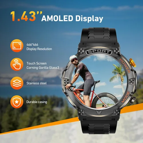 Miniatura 2 de Reloj inteligente militar para hombre, pantalla AMOLED HD de 1,43" (respuesta/hacer llamada) 420mAh batería relojes inteligentes IP68 impermeable