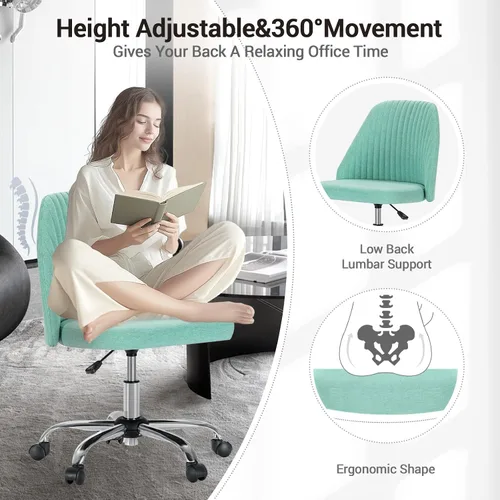 Miniatura 5 de YSSOA Silla de escritorio de oficina con respaldo y ruedas, silla de tela para computadora, sin brazos, altura ajustable, cómoda silla de tocador