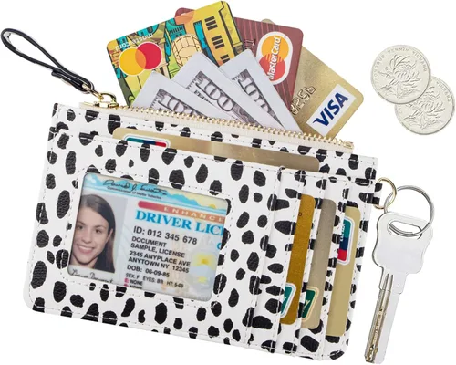 Miniatura 2 de Aiyo Nice Funda delgada para mujer tarjetero RFID con cremallera monedero pequeño de cuero con llavero Moderno