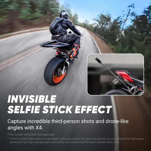 Miniatura 4 de Insta360 X4 Paquete estándar - Cámara de acción impermeable 360 de 8K, video de gran angular 4K, efecto de palo invisible para selfies, protectores