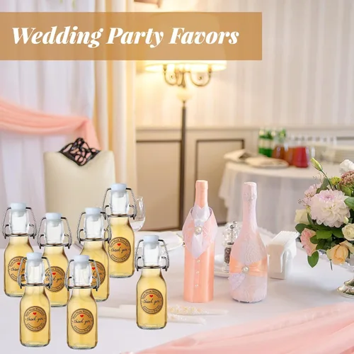 Miniatura 4 de Queekay Paquete de 20 mini botellas de vidrio con tapas abatibles y calcomanías, tarros herméticos para extracto de vainilla, recuerdos de fiesta
