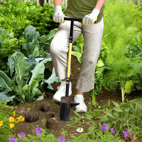 Miniatura 7 de Jardineer Herramienta de maceta de bulbos, tapón de césped de mango largo con base dentada, trasplantador automático de bulbos pequeños para Juego