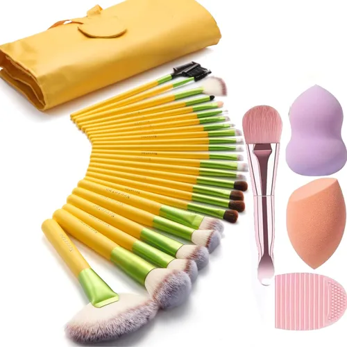 Miniatura 9 de Juego de brochas de maquillaje para mujeres, 28 piezas. Incluye 24 brochas de maquillaje, 2 esponjas grandes para mezclar, 1 espátula