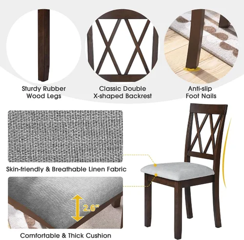 Miniatura 7 de P PURLOVE Juego de comedor de 3 piezas para cocina, juego de mesa de comedor de madera con mesa de comedor de hojas abatibles y 2 sillas tapizadas