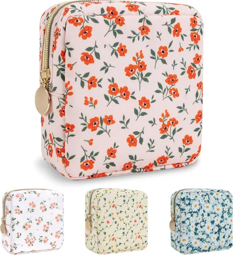 Miniatura 88 de izuzta Bolsa de maquillaje pequeña de nylon para bolso, linda bolsa de cosméticos con cremallera, bolsa de maquillaje preppy, Azul, Mini 2-Azul
