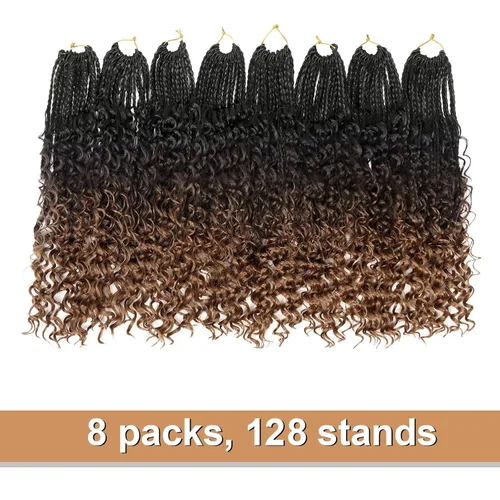 Miniatura 3 de Trenzas de caja Goddess de Crochet con puntas rizadas de 14 pulgadas, trenzas de ganchillo bohemianas, 8 paquetes, 3X trenzas de ganchillo sintético