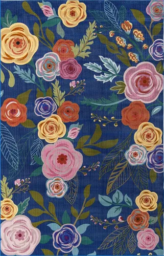 Miniatura 29 de Unique Loom Blossom Collection - Alfombra Ashley (2' 7" x 12' 2", alfombra de pasillo, azul/oliva)