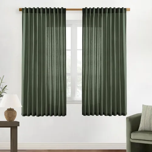 Miniatura 87 de XTMYI - Cortinas transparentes de 54 pulgadas de largo, juego de 2 paneles para baño, cortinas cortas de lino y algodón con semi privacidad
