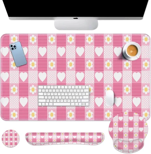 Miniatura 9 de Britimes Juego de alfombrillas de mouse para teclado de hoja de palma bohemia, 4 en 1, reposamuñecas para teclado, reposamuñecas para mouse, juego