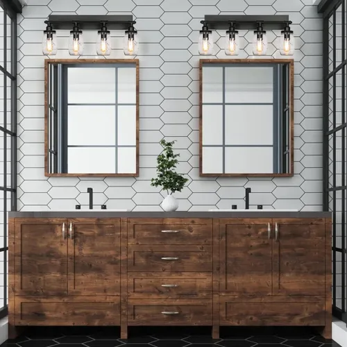Miniatura 2 de Lámparas de tocador de baño, apliques de pared industriales negros vintage con persianas de cristal Mason Jar (4 luces)