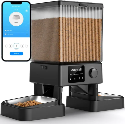 oneisall Comedero automático para gatos con WiFi 5G, dispensador automático de comida para gatos para 2 gatos y mascotas pequeñas, dispensador de