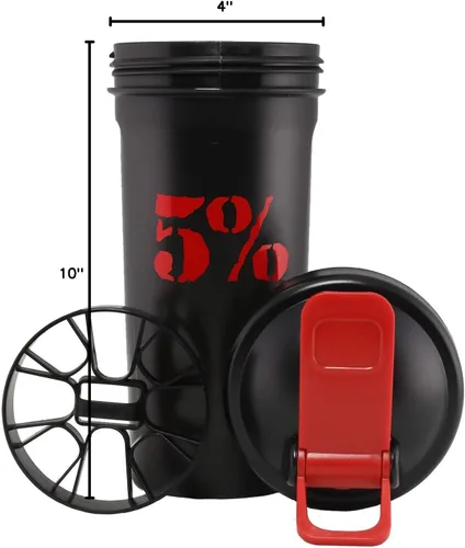 Miniatura 6 de 5% Nutrition Rich Piana Gym - Botella mezcladora de proteínas, se adapta a la mayoría de los portavasos, a prueba de fugas, línea de medición