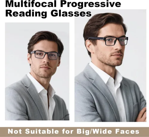 Miniatura 2 de SKYOAK Excelente TR90 - Lentes de lectura irrompibles progresivos multienfoque para hombres, marco grueso, anti luz azul/lectores UV, paquete de 2