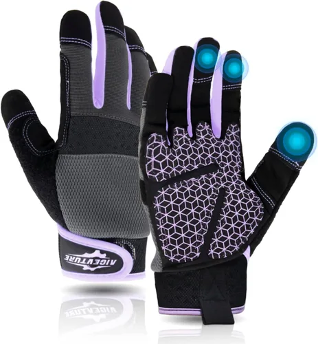 Miniatura 11 de AIGEVTURE Guantes de trabajo para hombre y mujer, guantes de jardinería de uso general con pantalla táctil, guantes de mecánico delgados de trabajo