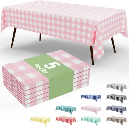 Miniatura 82 de Smiry Paquete de 3 Manteles Desechables de Cuadros Gingham Color Caqui - 54" x 72" Mantel de Plástico de Servicio Pesado, Cubiertas de Mesa