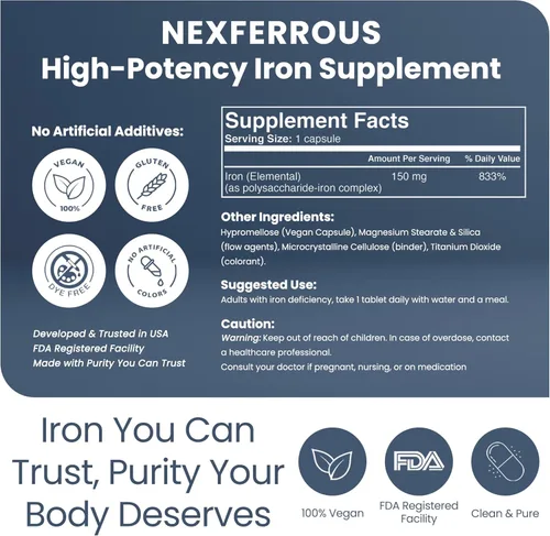 Miniatura 2 de Complejo de hierro polisacárido de 150 mg para apoyo a la anemia - Prevención y tratamiento de la deficiencia de hierro, apoya la formación