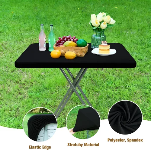 Miniatura 2 de NEWISHER Mantel rectangular ajustable de 20 x 30 pulgadas, mantel elástico para mesa de 2.5 pies, funda de mesa de elastano elástica negra, cubierta