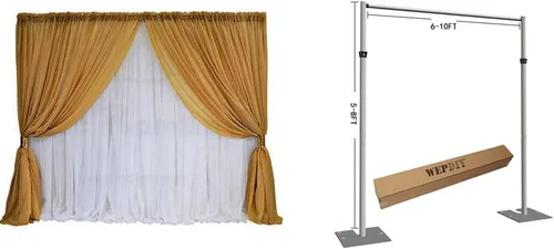 Miniatura 7 de Soporte Portátil de Pipe and Drape con Base Resistente para Telón de Fondo, Marco de Metal ADJ y Base de Metal Pesado para Bodas, Fiestas