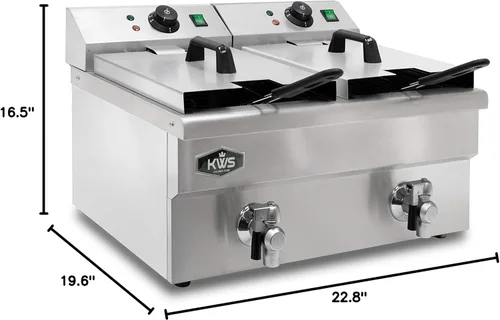 Miniatura 3 de KWS DY-16 Freidora eléctrica comercial de 3500 W de acero inoxidable de 15 L con sistema de válvula de drenaje de grifo para usuarios comerciales