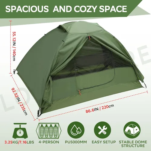 Miniatura 2 de Clostnature Tienda de Campaña Ligera para Mochileros – Tienda de campaña ultraligera para mochileros de 1/2/3/4 personas, tienda de campaña Verde